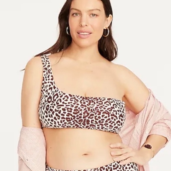 NEW J.Crew Women’s One Shoulder Swim Bikini Top in Leopard Print Size 2X - Picture 1 of 11